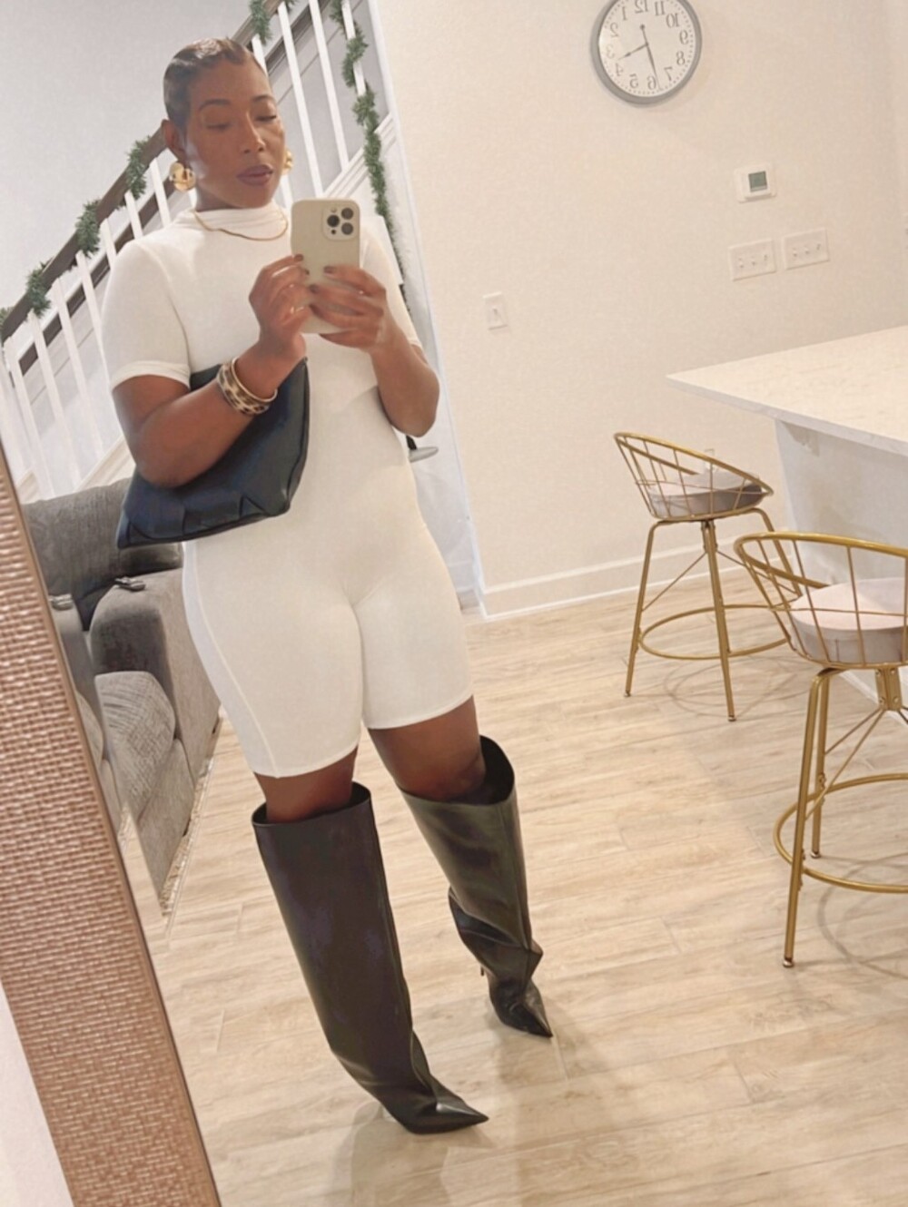 Balenciaga Black Leather Knee-High Stiletto Boots